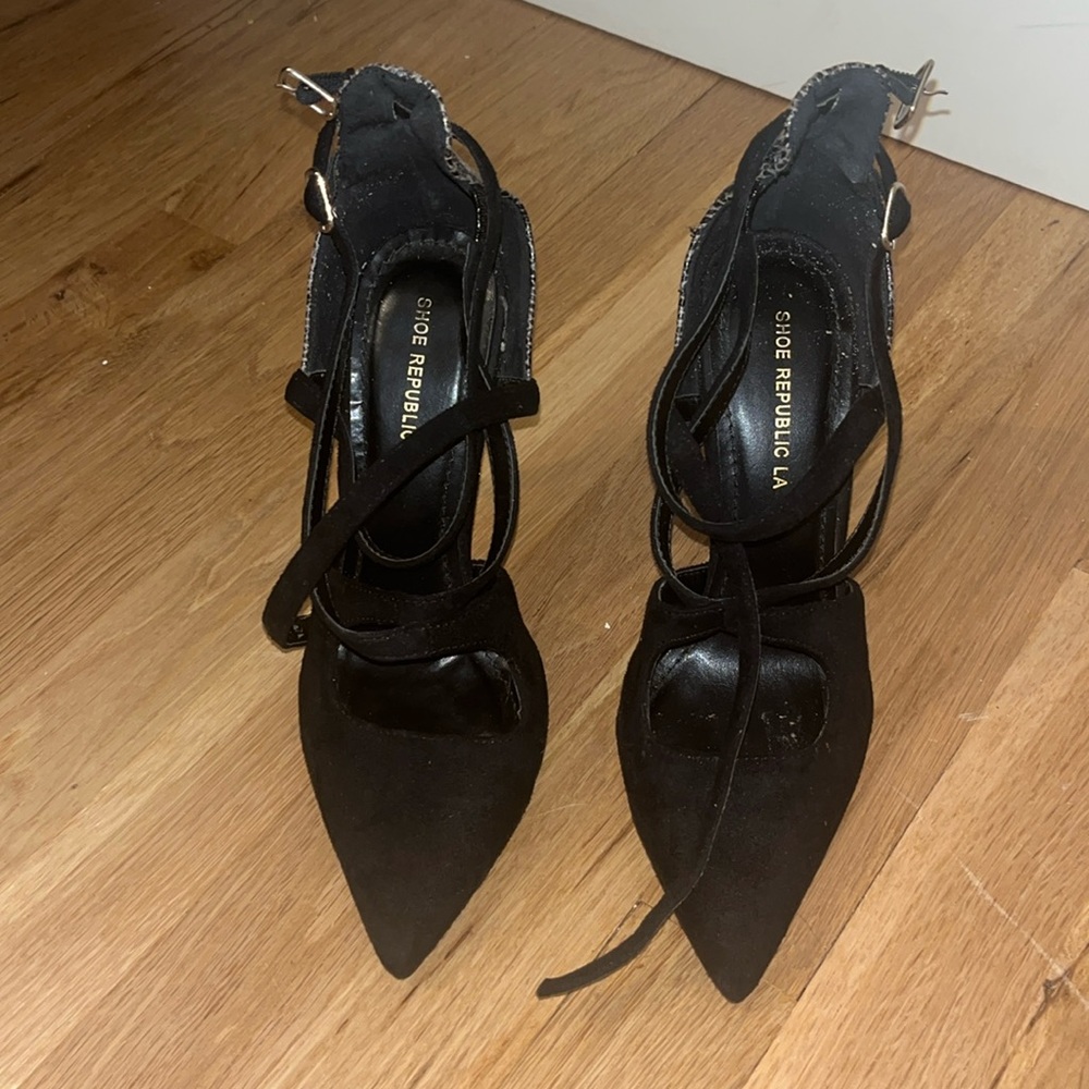 Black and gray high heels